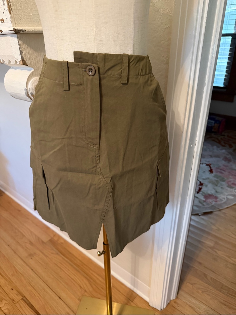 Olive Cargo Mini Skirt with Front Slit - Women - Picture 2 of 6